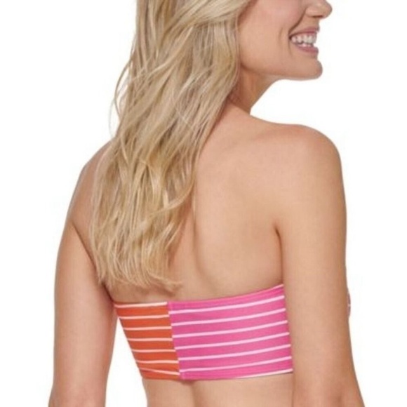TOMMY HILFIGER Striped Bandeau Bikini Bra Top in Sail Away Striped Dahlia Soft L - Picture 6 of 10
